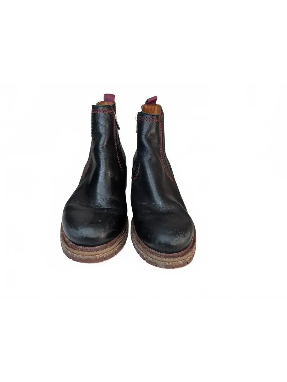 Pikolinos Aspe Black Leather Chelsea Boots w/Red Stitching Rugged Lug Soles 38